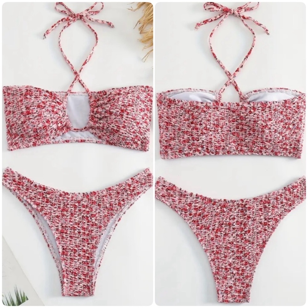 Ditsy Floral Bandeau High Cut Bikini Set